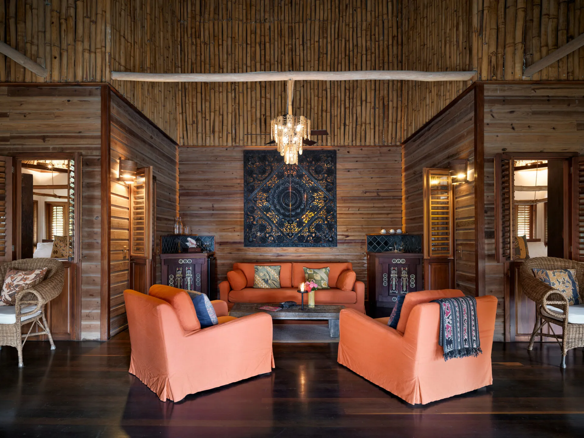 Villa living room at Turtle Inn, Belize