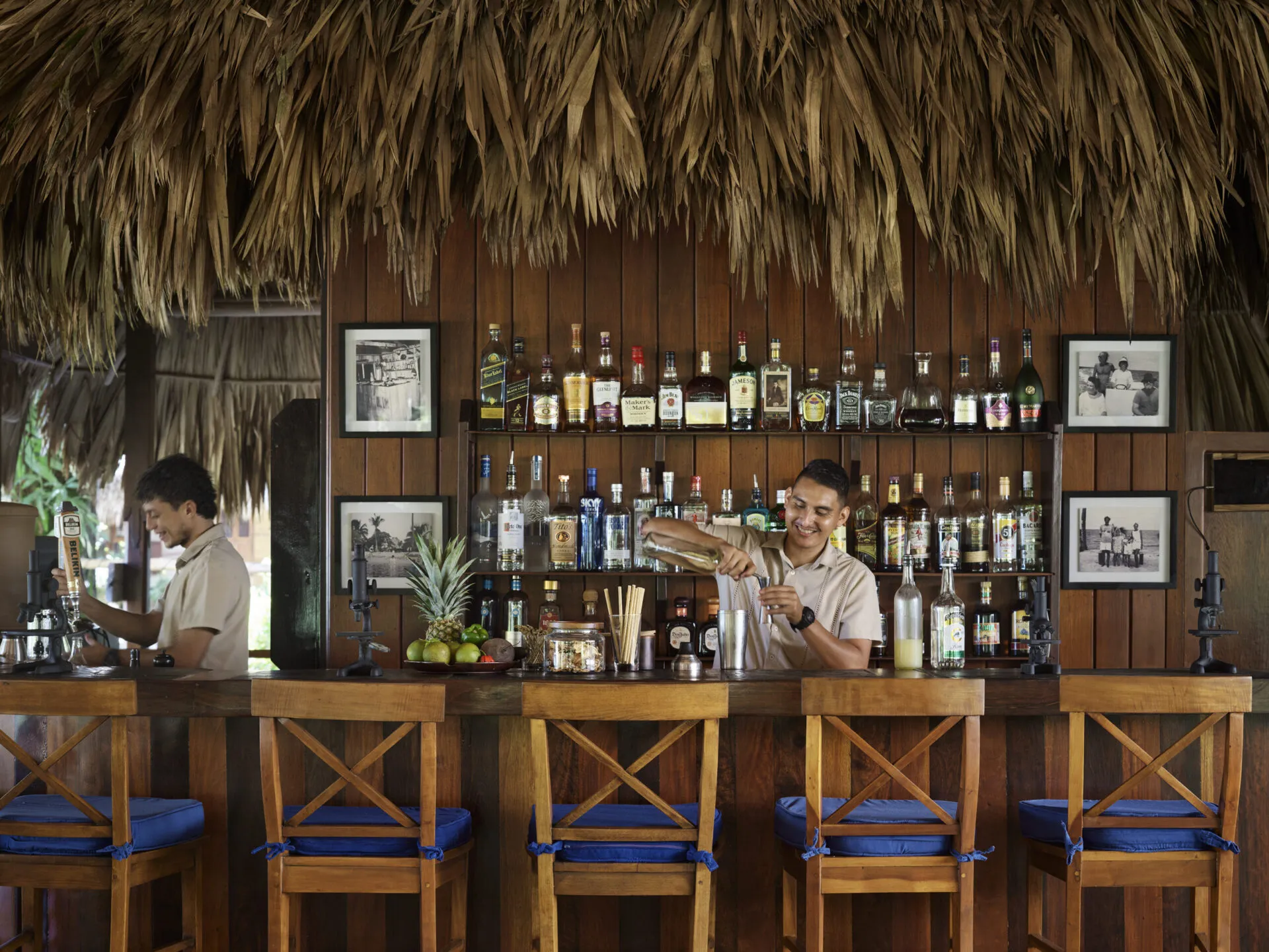 Bartenders preparing cocktails at Skip White Bar at Turtle Inn