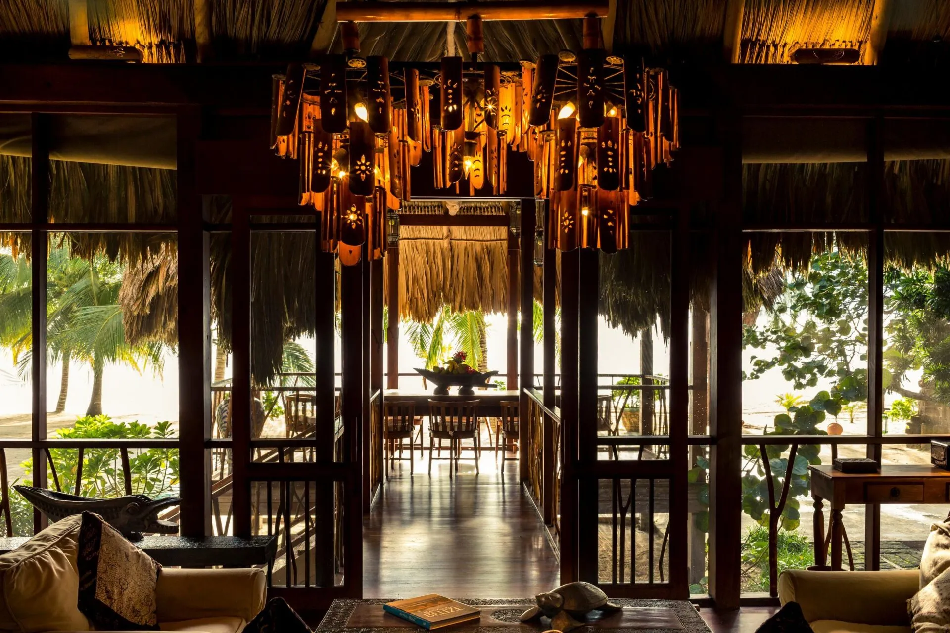 Dining table in Francis Family Pavilion at Turtle Inn, Belize