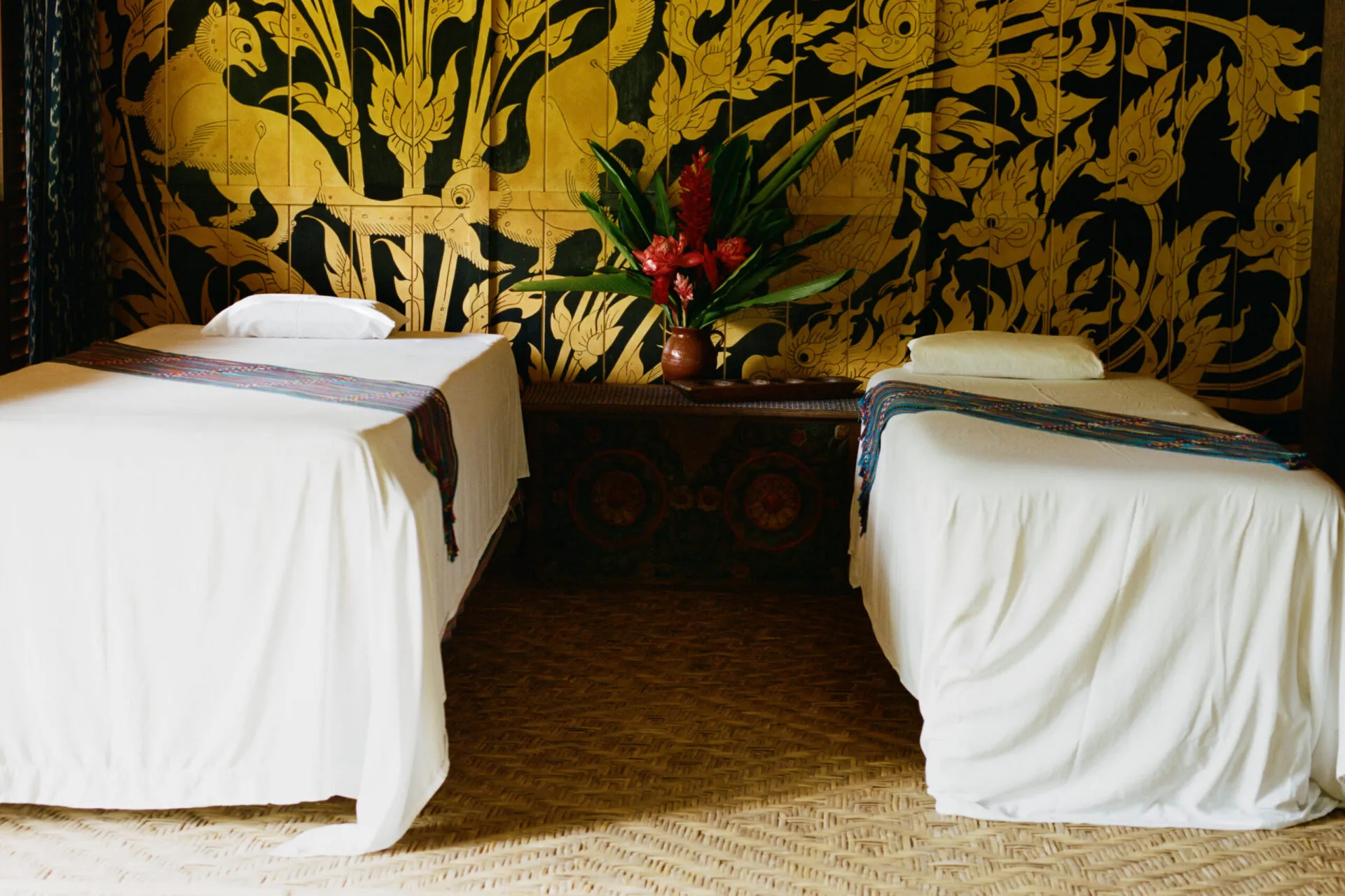 Massage tables at Waterfall Spa at Blancaneaux Lodge, Belize