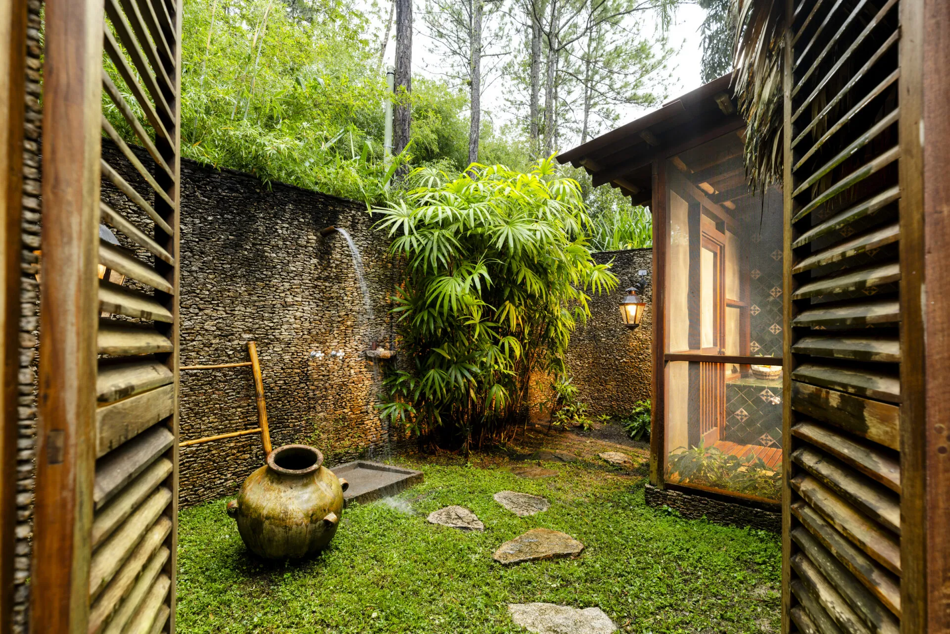 Outdoor shower area in Luxury Cabana at Blancaneax