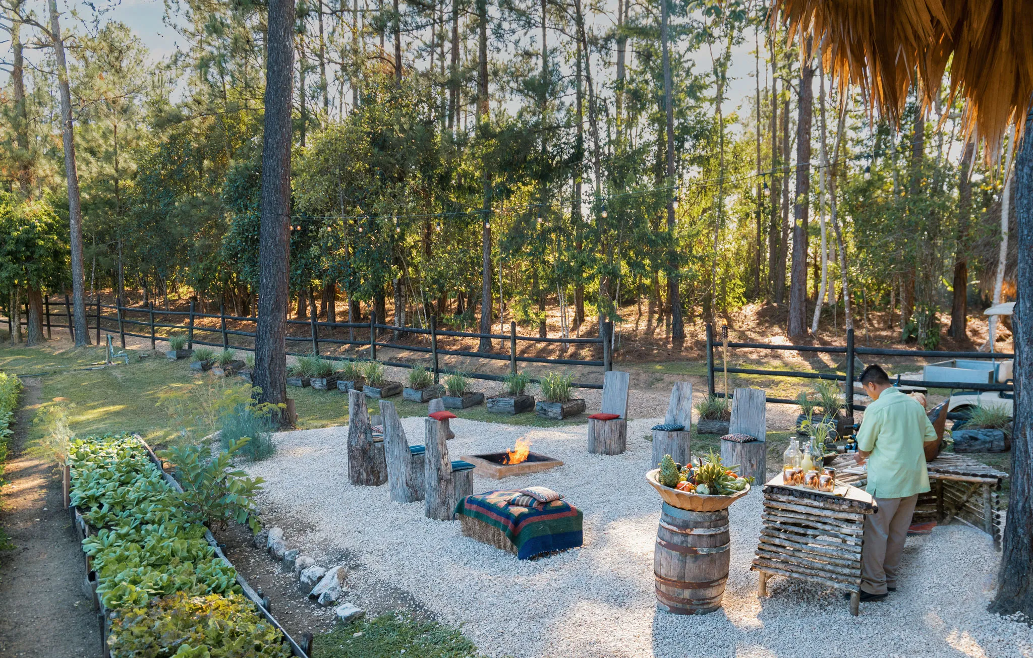 Seats around an outdoor fire pit
