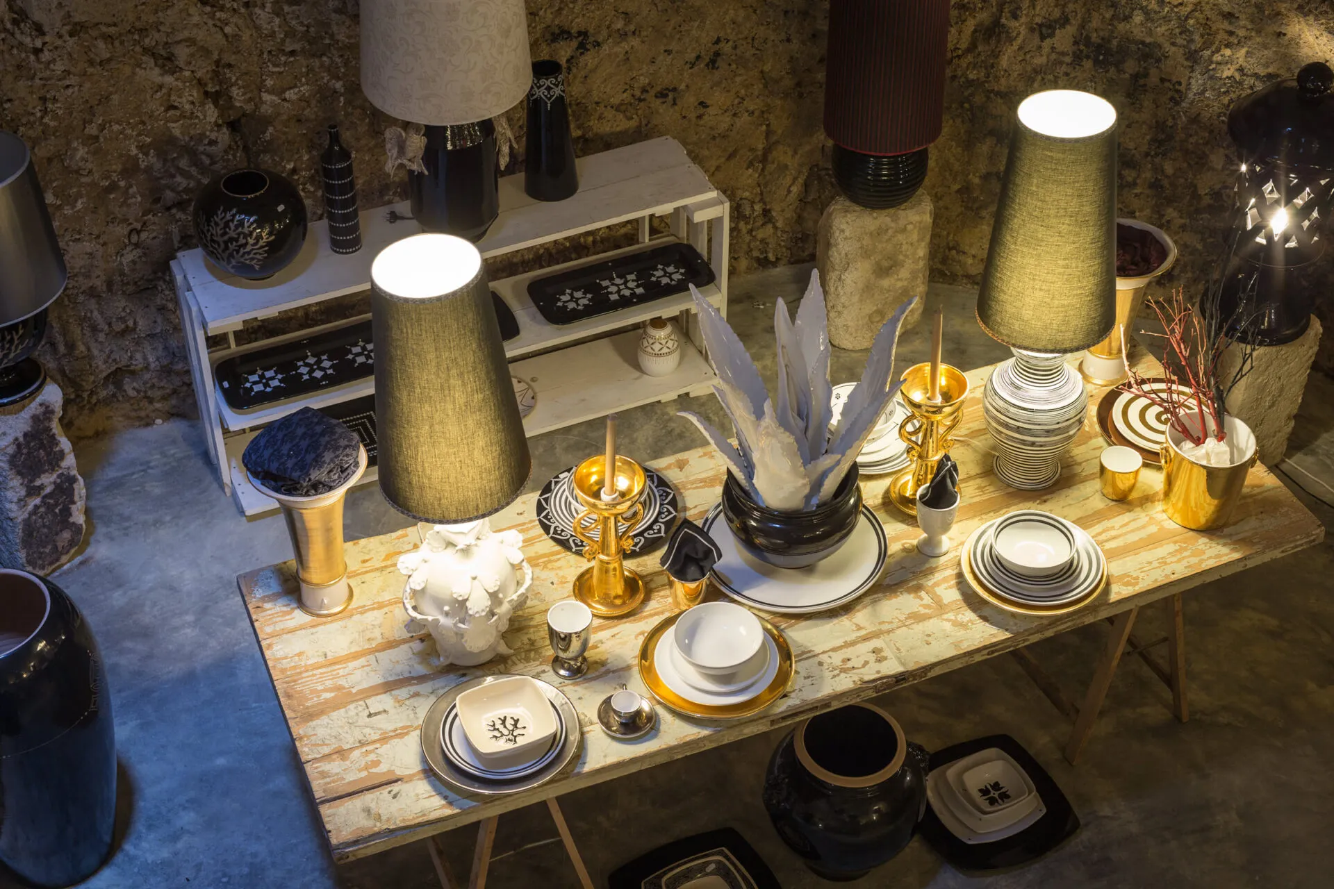 A table with artisan ceramics