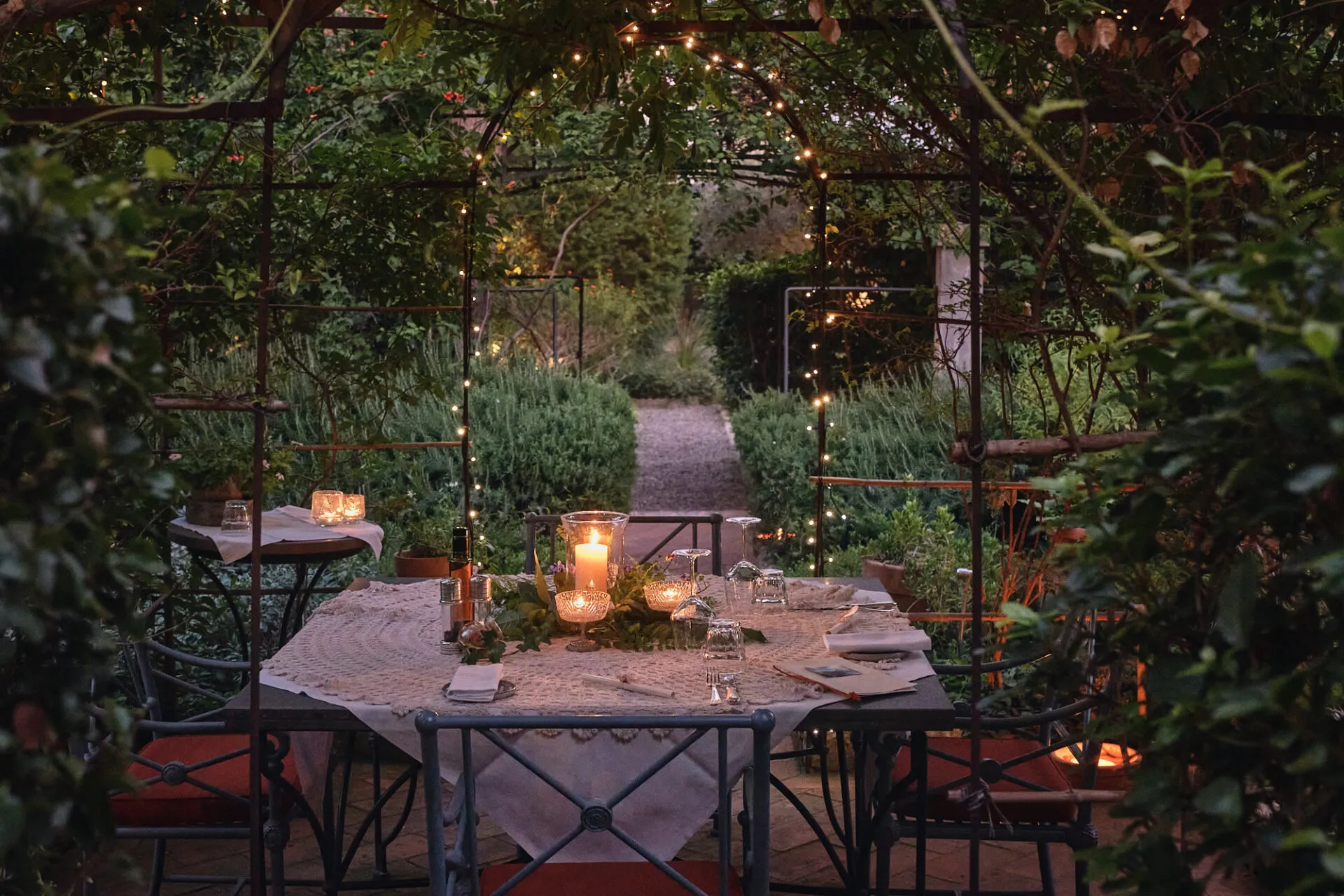 Elegant outdoor dining table set for a romantic occasion
