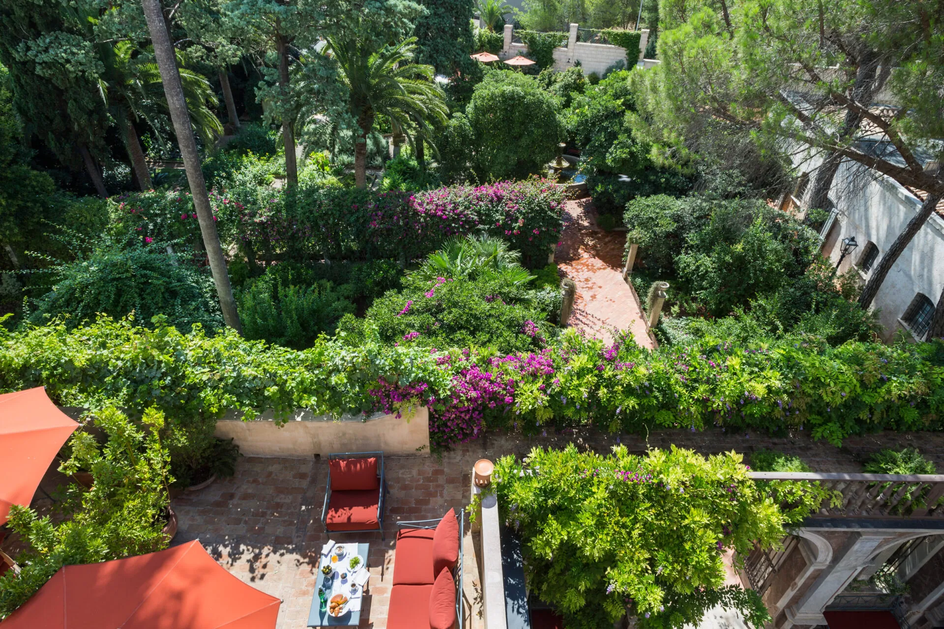 Aerial view of the pool garden and pathway