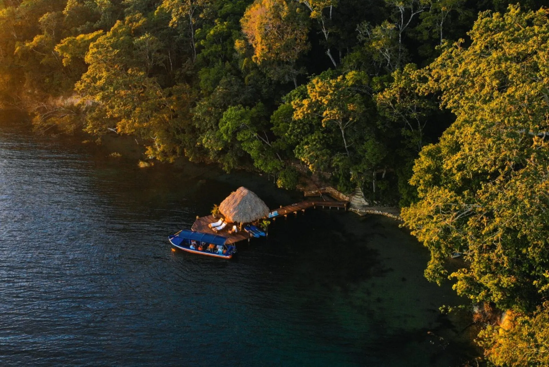 An aerial view of the dock on the lack at La Lancha.