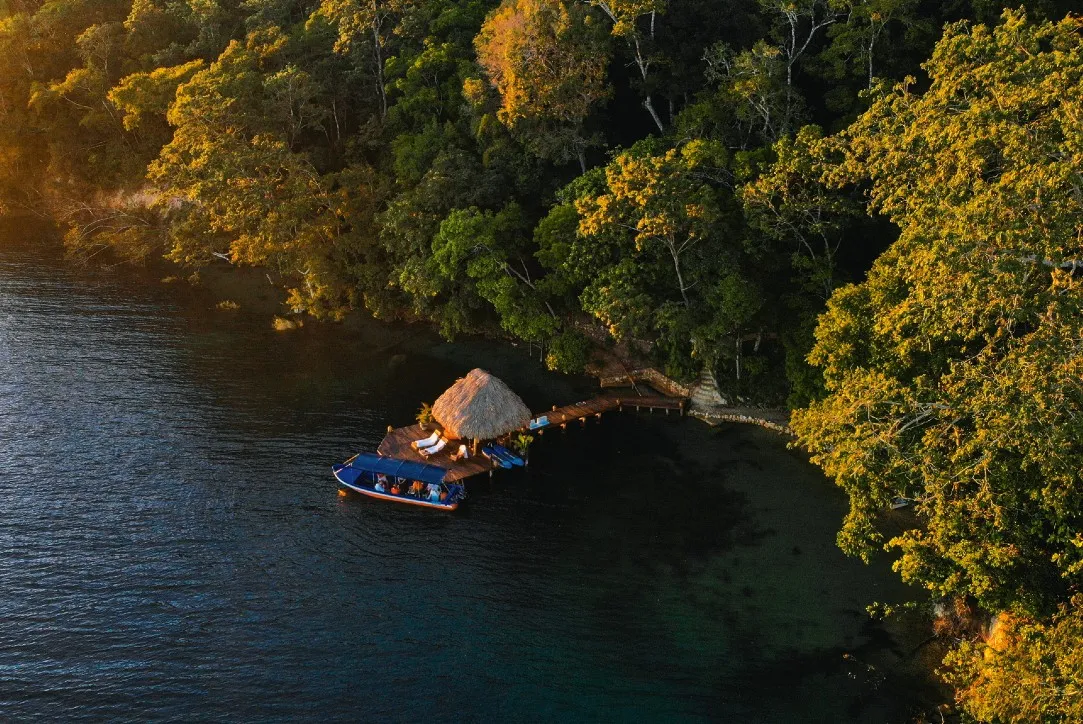 An aerial view of the dock on the lack at La Lancha.