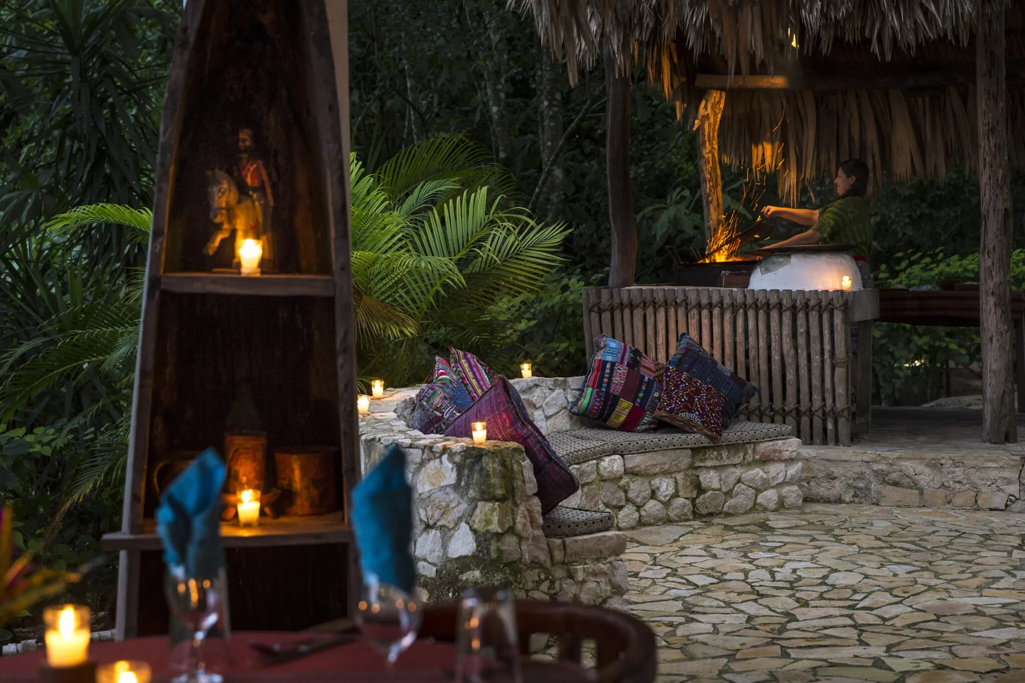 Candlelit steps at the main lodge at La Lancha.