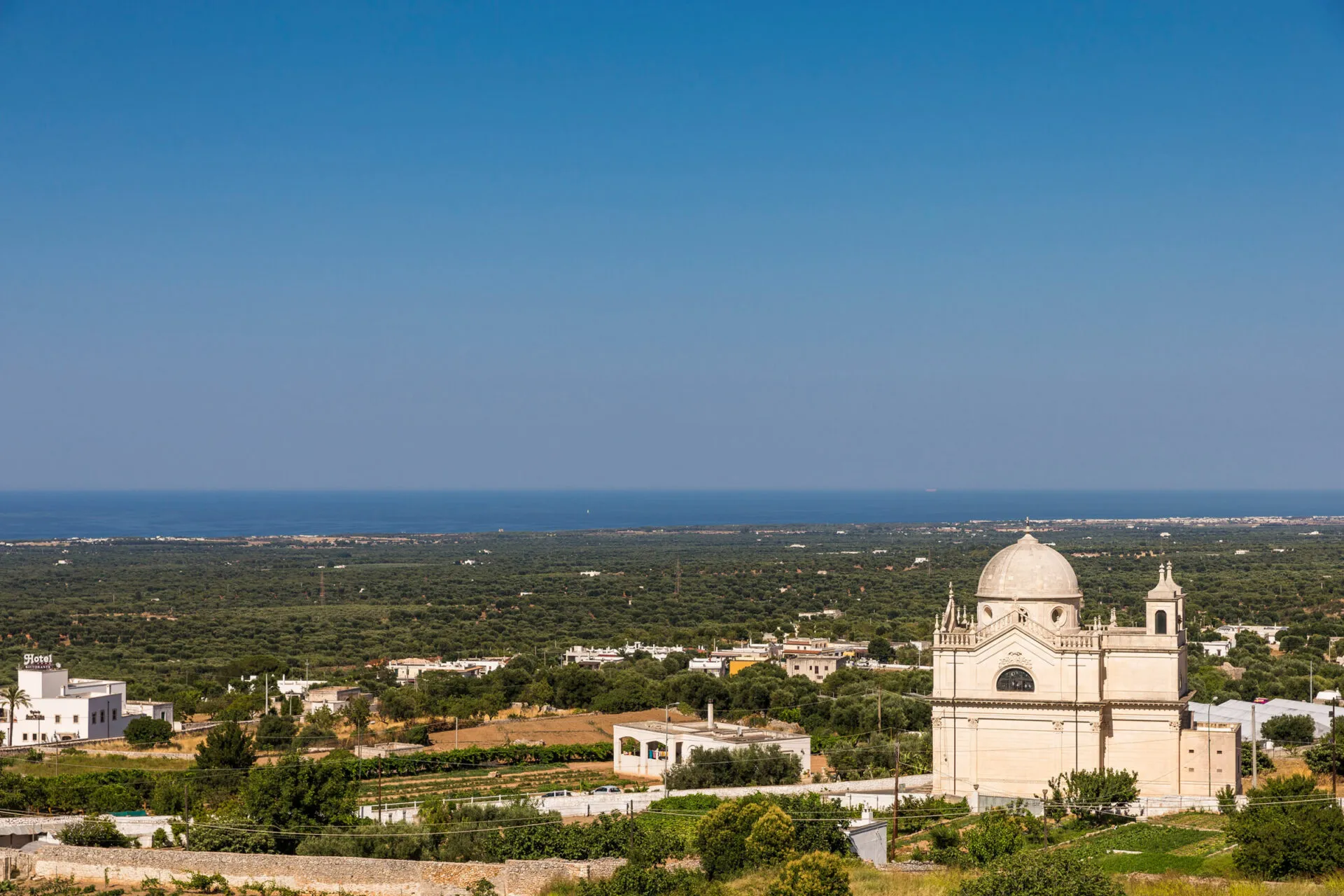View of a church and the countryside from Ostuni