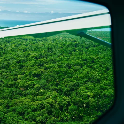 Window view from the plane over Belize